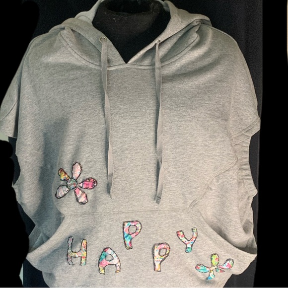 Tops - It Ain’t Beige upcycled Gray Hoodie with Floral Appliqué